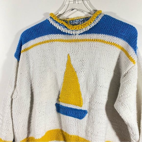 Handmade knit sweater sailboat Colorblock vintage - Picture 2 of 6